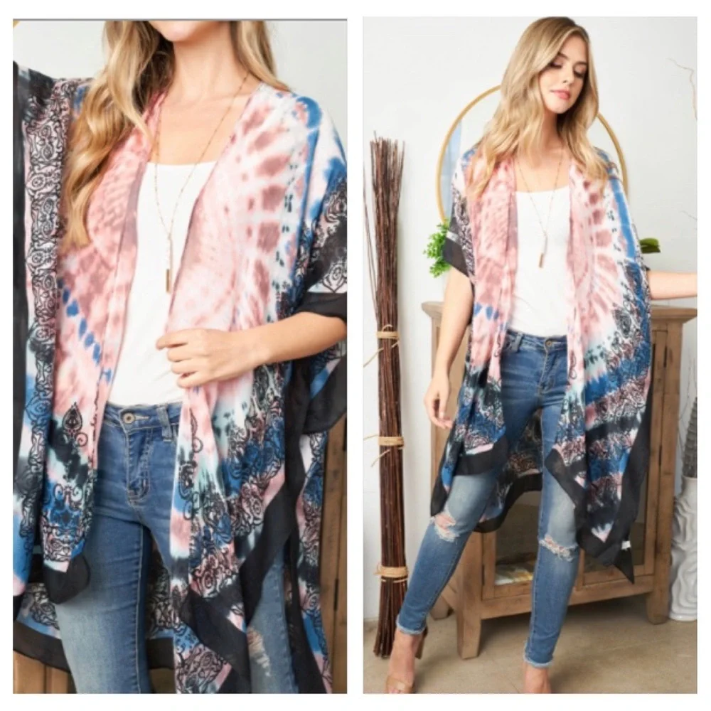 Boho Beauty Swim Coverup Kimono Wrap Robe Cardigan Sleeves OSFM S-3XL - Picture 4 of 7